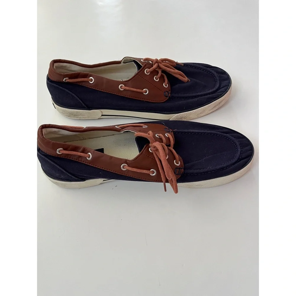 Polo Ralph Lauren Men’s Rylander Blue and Brown Canvas Boat Shoes 11D